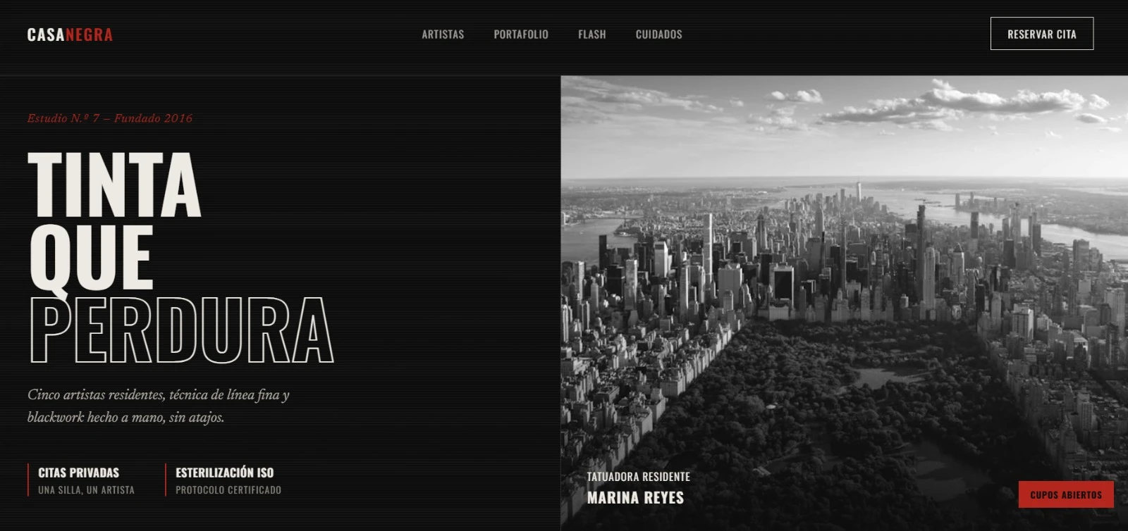 Página de inicio del sitio web de Casa Negra