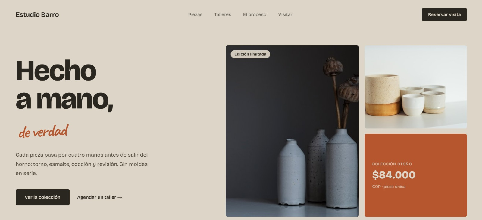Página de inicio del sitio web de Estudio Barro