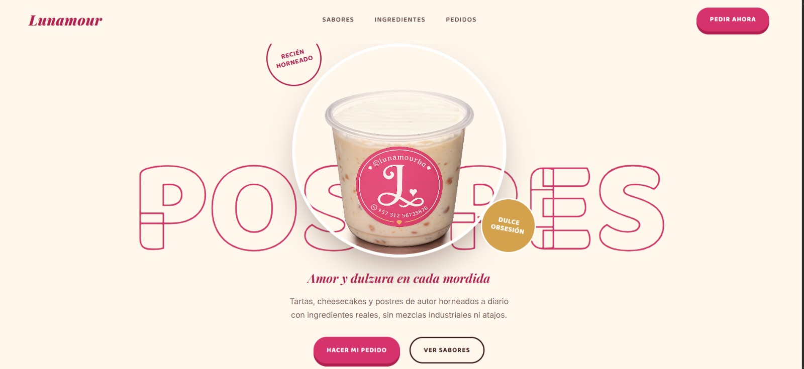 Página de inicio del sitio web de Lunamour